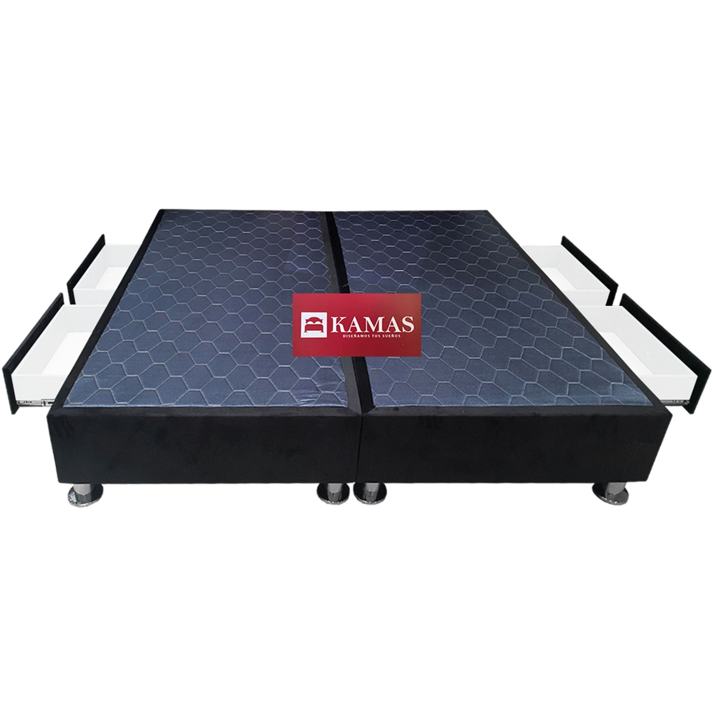 BOX TARIMA KAMAS QUEEN AMERICANA CON 4 CAJONES LATERALES - NEGRO